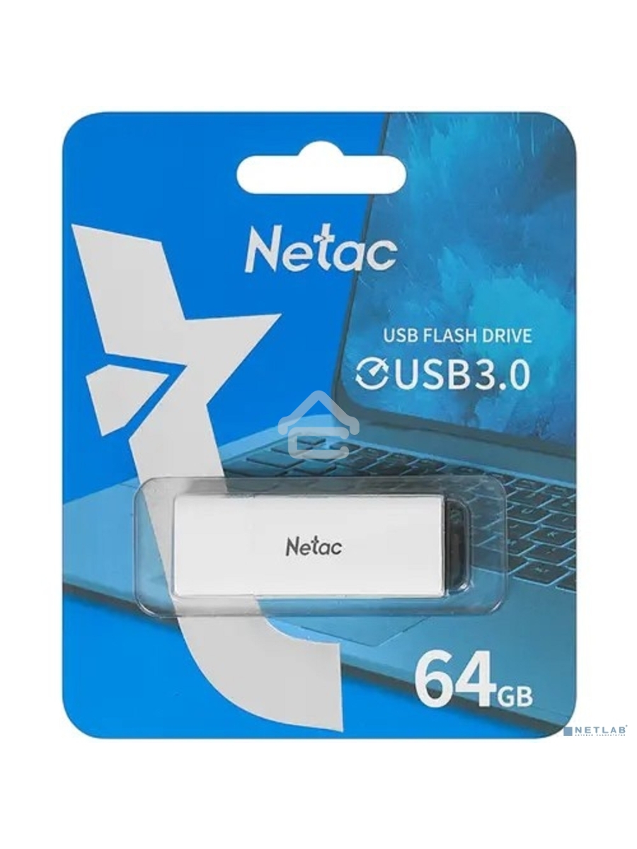 Флеш диск Netac U185 64Gb <NT03U185N-064G-30WH>, USB3.0, с колпачком, пластиковая белая