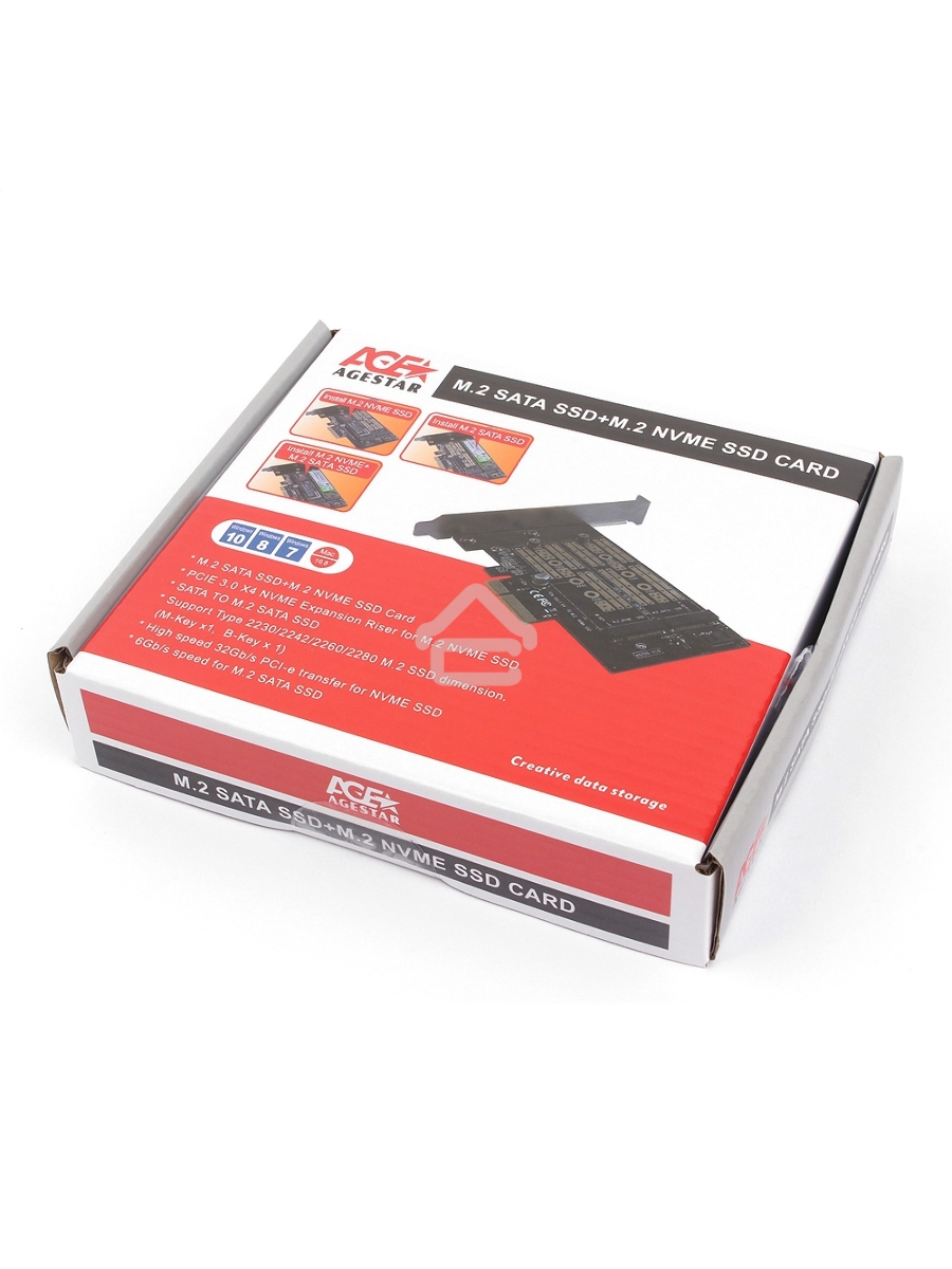Адаптер AgeStar AS-MC02  PCI-E для M.2 SATA SSD+M.2 NVME SSD Card