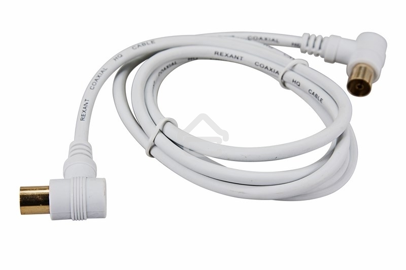 Шнур ТВ гнездо - ТВ штекер, угловой, длина 5 метров, белый Rexant