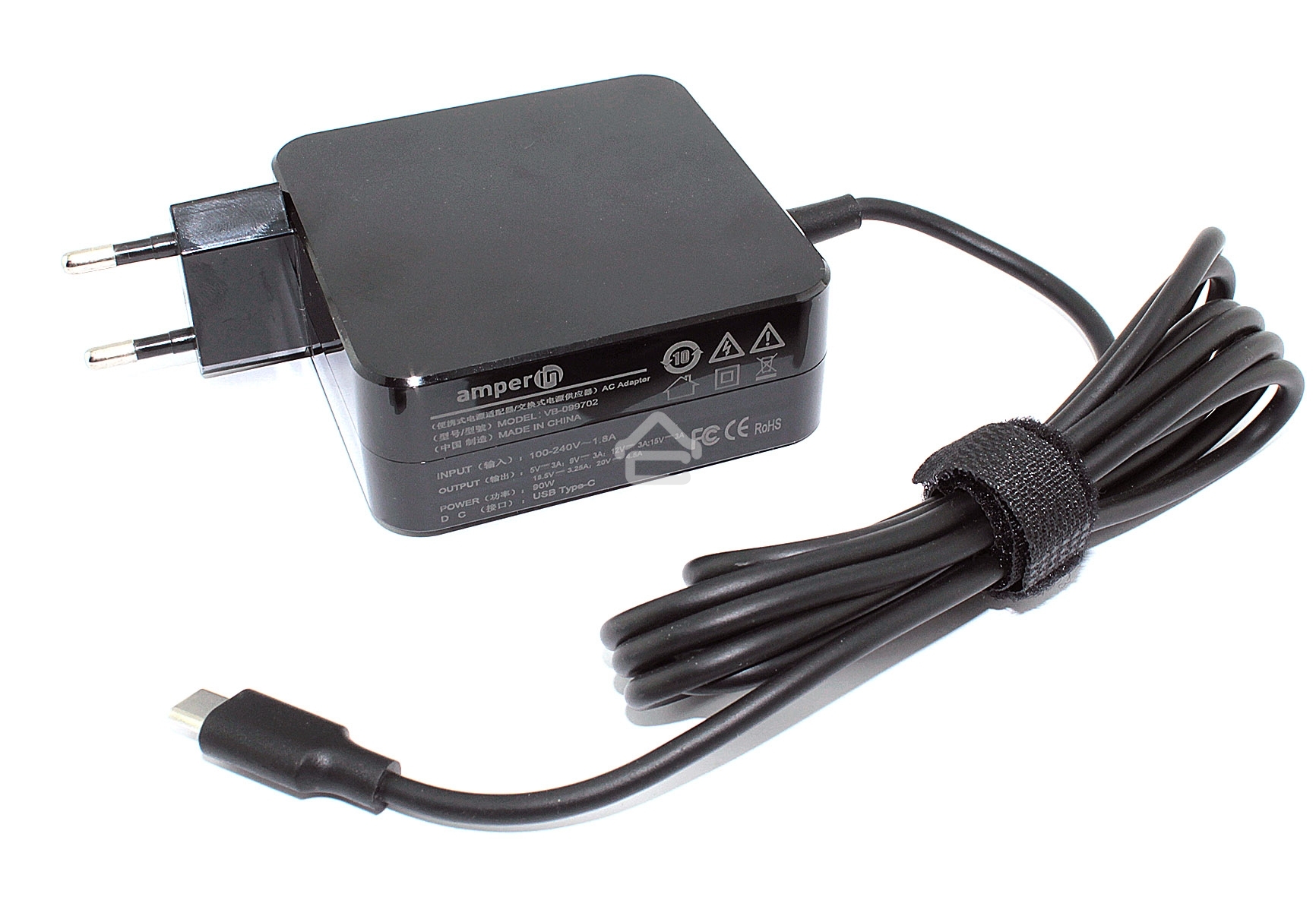 Блок питания (сетевой адаптер) Amperin 5V 3A - 20V 4,5A 90W Type-C, квадратный корпус