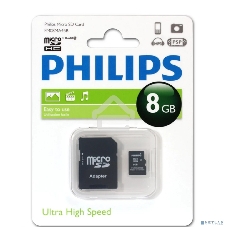 Флеш карта microSD 8Gb PHILIPS microSDHC Class 10 (SD адаптер)