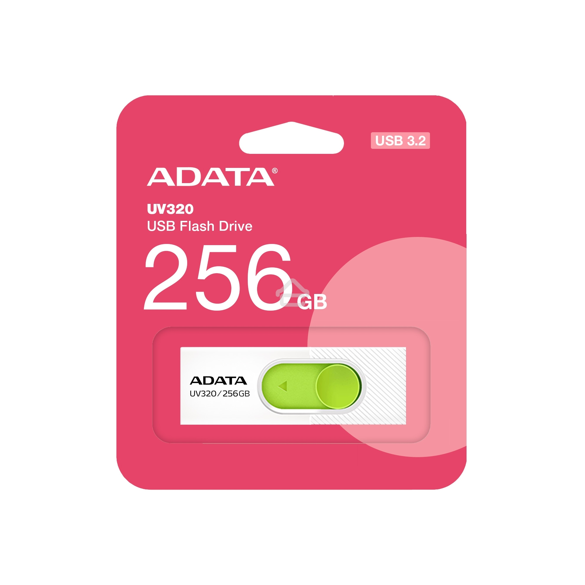 Флешка USB ADATA UV320 (AUV320-256G-RWHGN), 256Gb, USB 3.2 Gen1, R/W 100/30, белый/зеленый