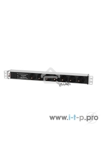 Блок розеток Rem-10 без шнура с фил. и инд., 7 Schuko, вход IEC 60320 C14, 10A, алюм., 19