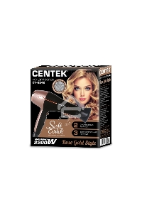 Фен Centek CT-2242 (РОЗОВОЕ ЗОЛОТО+черный) 2000Вт, 2 скорости, 3 режима, холодный обдув, Soft Touch