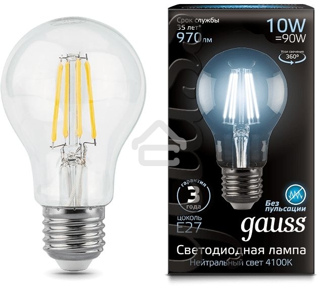 Лампа светодиодная Gauss Filament А60 E27 10Вт 4100К