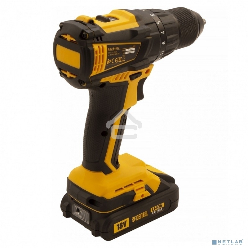 Дрель-шуруповерт аккумуляторная Denzel BLDL-IB-18-02, 18В, 2 АКБ, Кейс