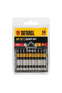 Набор бит PH1х50, сталь S2, круглый профиль, 10 шт. Denzel