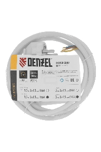 Шнур сетевой Energy Series, ПВС, 1,5 м, 3х1,5 мм, с неразборной вилкой, белый  Denzel