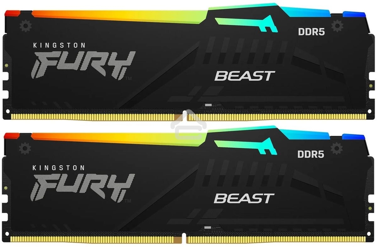 Оперативная память Kingston Fury Beast, DDR5, 16GB (2x8GB), 5200MHz, CL40, DIMM, с радиаторами, RGB, черный