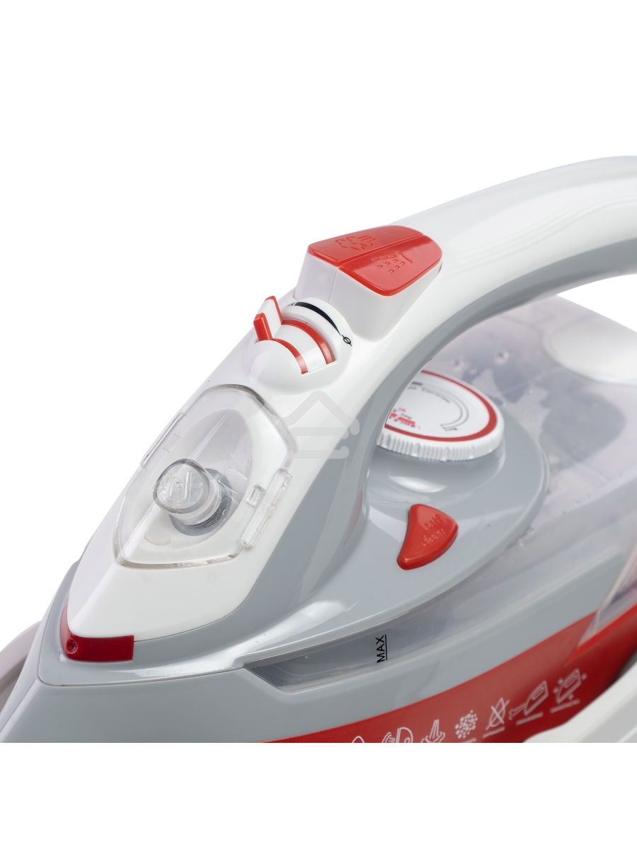 Утюг Galaxy Line GL 6150, красный с белым, паровой, 2200 Вт, постоянный пар 45 г/мин, паровой удар 170 г/мин, функции: самоочистка, антикапля, антинакипь, функция увлажнения, вертикальное отпаривание, индикатор нагрева, защита от перегрева, подставка для 