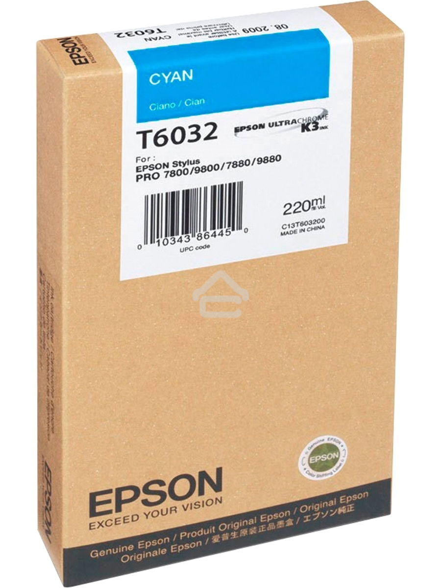 Картридж струйный EPSON T6032 (C13T603200) голубой (220 мл) для Stylus 7800, 7880, 9800, 9880