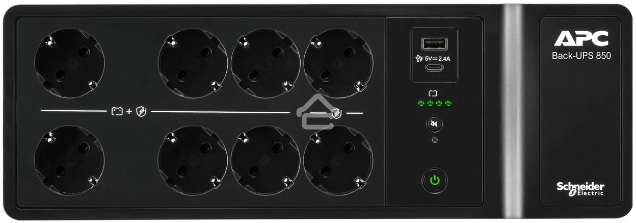 Источник бесперебойного питания APC Back-UPS ES 850VA/520W, 230V, 8 Schuko (2 Surge & 6 batt.), USB, USB charge(type A,C), Data/DSL protect.,(BE700G-RS, BE850G2-GR analogue), 1 year warranty