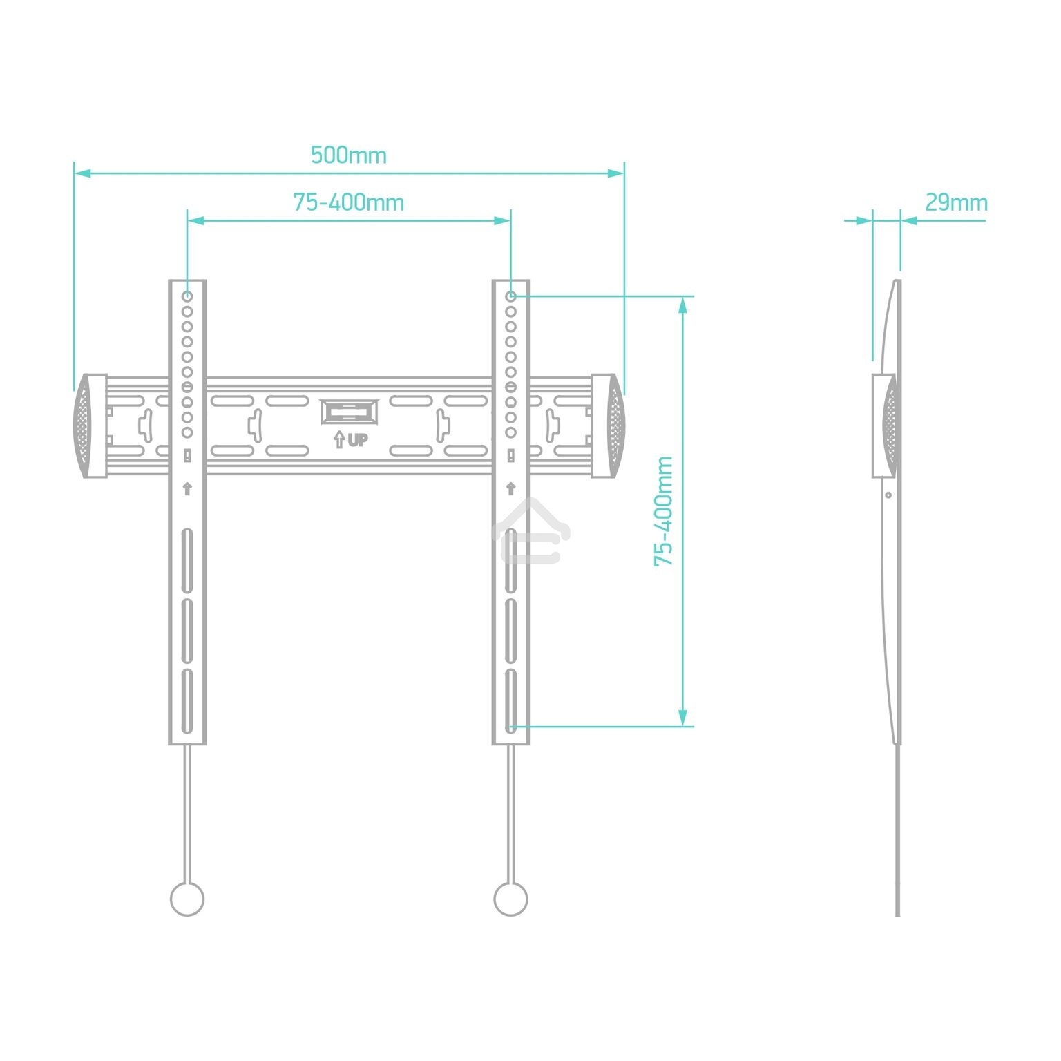 Кронштейн ONKRON FM5/32-55'' макс 400x400 наклон 0º от стены: 29мм макс вес 56,8кг