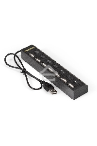 Хаб USB (концентратор) ExeGate EX293978RUS DUB-72SW (кабель-адаптер USB2.0 --> 7xUSB2.0, кнопки включения/отключения для каждого порта, Plug&Play, черный)