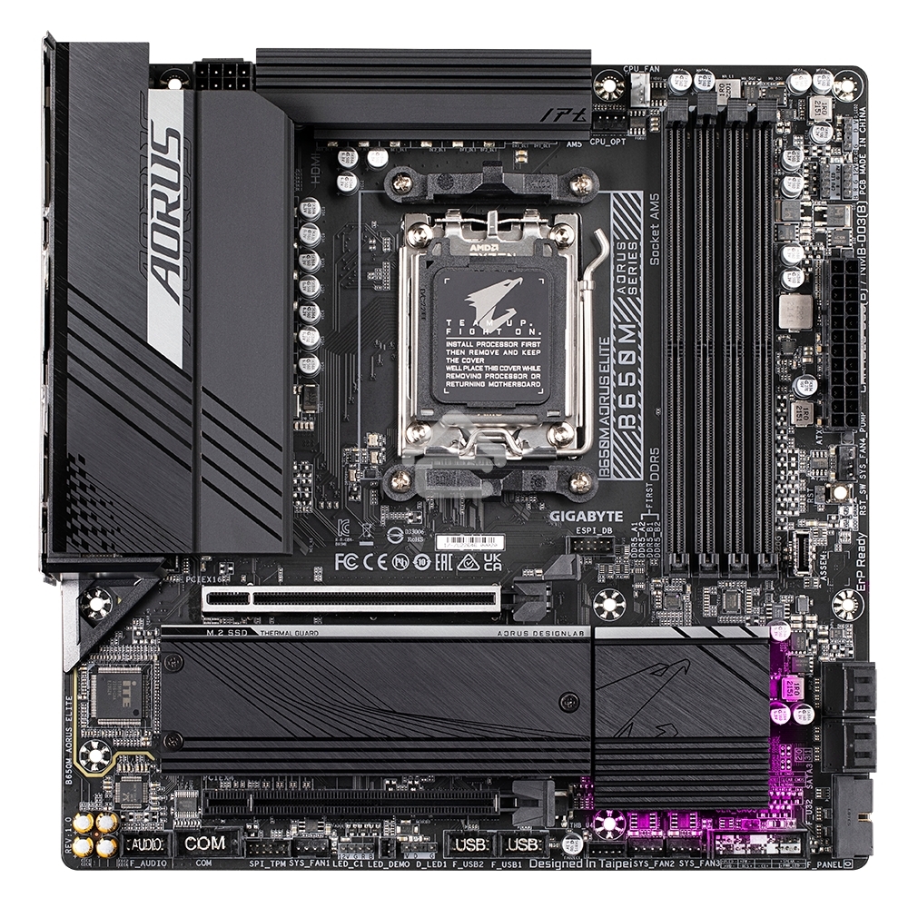 Материнская плата Gigabyte B650M AORUS ELITE, Socket AM5, AMD B650, 4xDDR5, 4xSATA, 2xM.2, 1xPCI-E 4.0 x16, 1xPCI-E 4.0 x4, 1xHDMI, 1xDP, 1x 2.5Gb LAN, 5xUSB-A 3.2 Gen 1, 2xUSB-A 3.2 Gen 2, 4xUSB-A 2.0, 1xUSB-C 3.2 Gen 2, 2x3.5 мм, 7.1, Micro-ATX