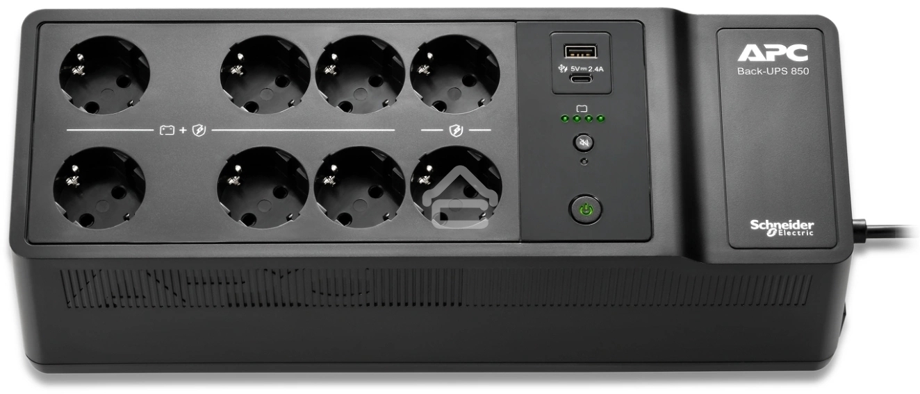 Источник бесперебойного питания APC Back-UPS ES 850VA/520W, 230V, 8 Schuko (2 Surge & 6 batt.), USB, USB charge(type A,C), Data/DSL protect.,(BE700G-RS, BE850G2-GR analogue), 1 year warranty