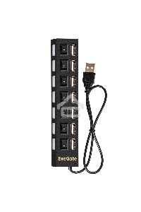 Хаб USB (концентратор) ExeGate EX293978RUS DUB-72SW (кабель-адаптер USB2.0 --> 7xUSB2.0, кнопки включения/отключения для каждого порта, Plug&Play, черный)
