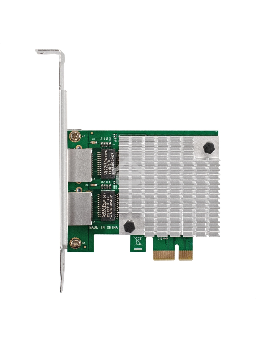 Сетевой адаптер ExeGate EXE-562 (PCI-E x1 v2.0, 2xRJ45, UTP 10/100/1000Mbps, Realtek Chipset RTL8111F)