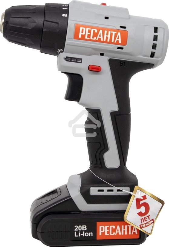 Дрель-шуруповерт Ресанта ДА-20-2ЛК-Б 75/14/10, Аккумуляторная, 20В, 2 АКБ, Кейс