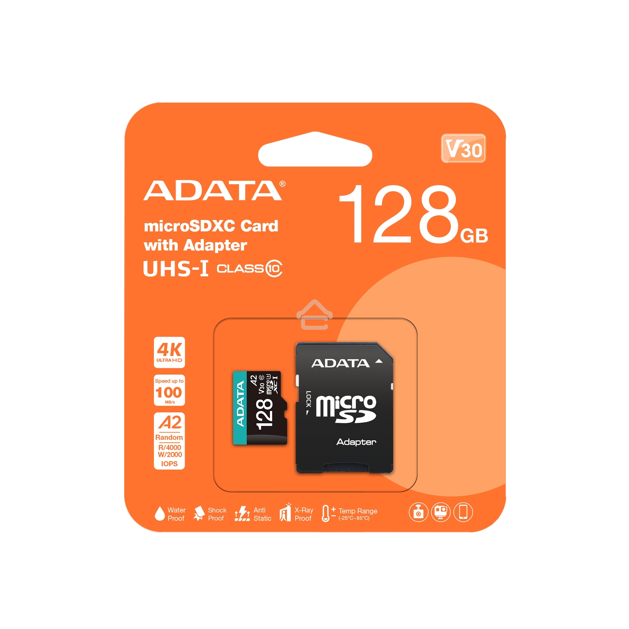 Карта памяти MICRO SDXC 128GB W/AD. AUSDX128GUI3V30SA2-RA1 ADATA