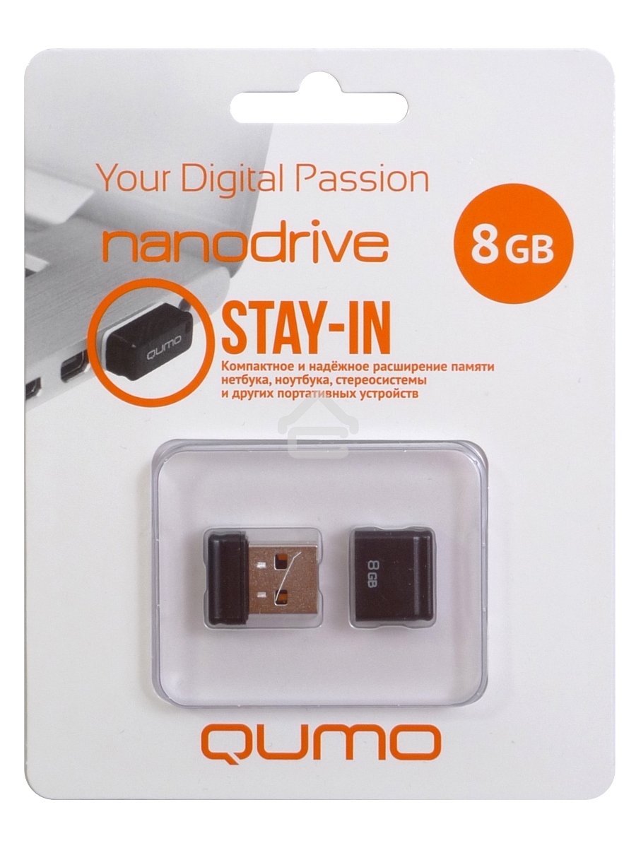 Флэш Диск USB 2.0 QUMO 8GB NANO QM8GUD-NANO-B Black