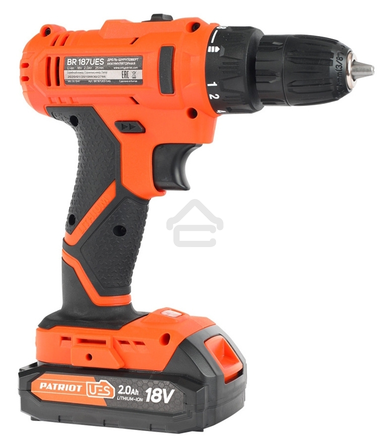 Дрель-шуруповерт Patriot BR 187UES, Аккумуляторная, 18В, 2 АКБ, Кейс
