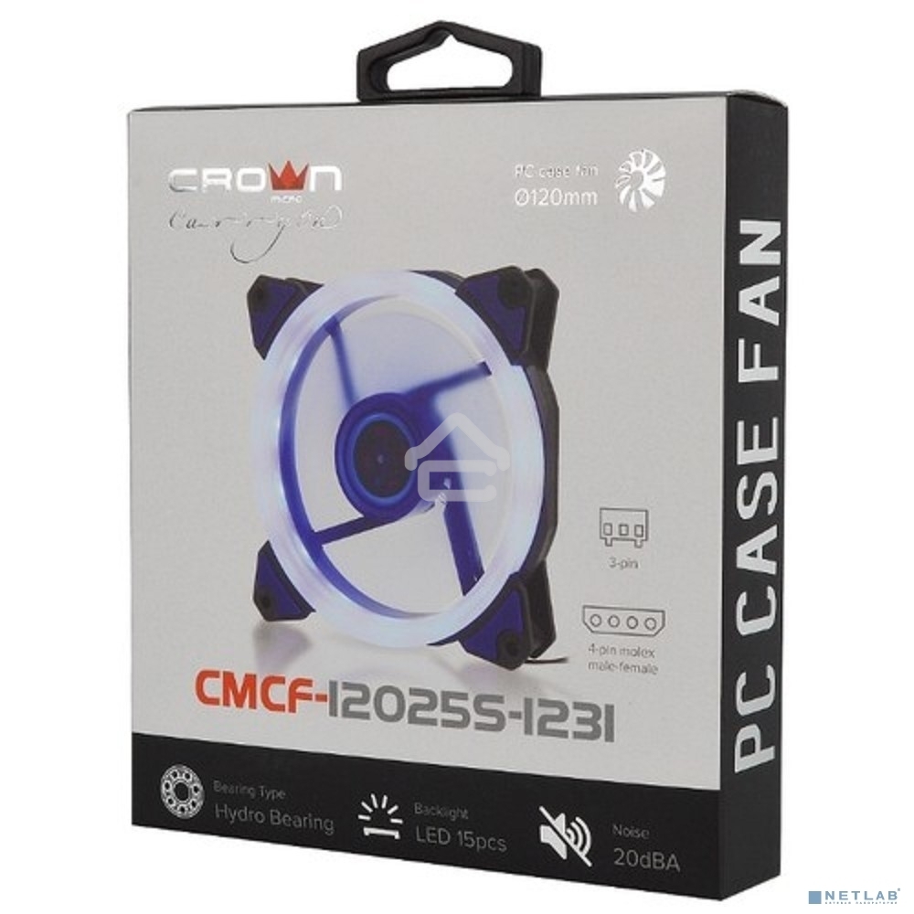Вентилятор для корпуса Crown CMCF-12025S-1231 черный/синий, 120 мм, 1650 об/мин, 23 дБ, 3 pin
