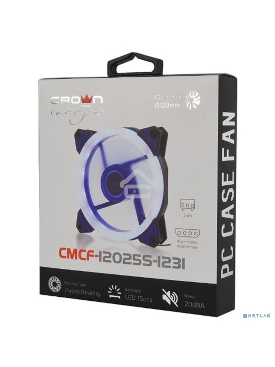 Вентилятор для корпуса Crown CMCF-12025S-1231 черный/синий, 120 мм, 1650 об/мин, 23 дБ, 3 pin