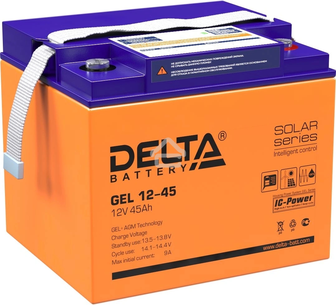 Аккумуляторная батарея Delta GEL 12-45 напряжение 12В, емкость 45А·ч (196х166х173мм)
