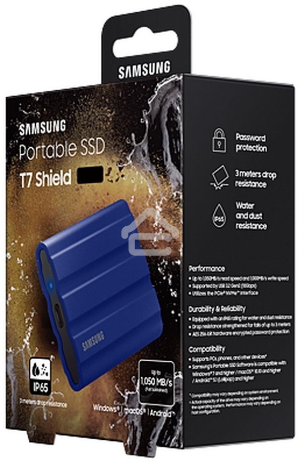 Накопитель SSD Samsung T7 Shield MU-PE1T0R/WW, USB3.2, 1ТБ, синий