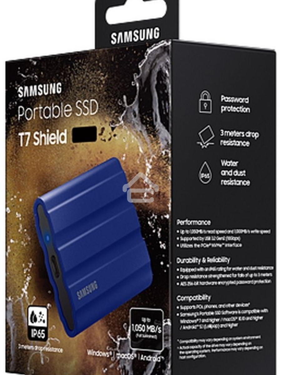 Накопитель SSD Samsung T7 Shield MU-PE1T0R/WW, USB3.2, 1ТБ, синий