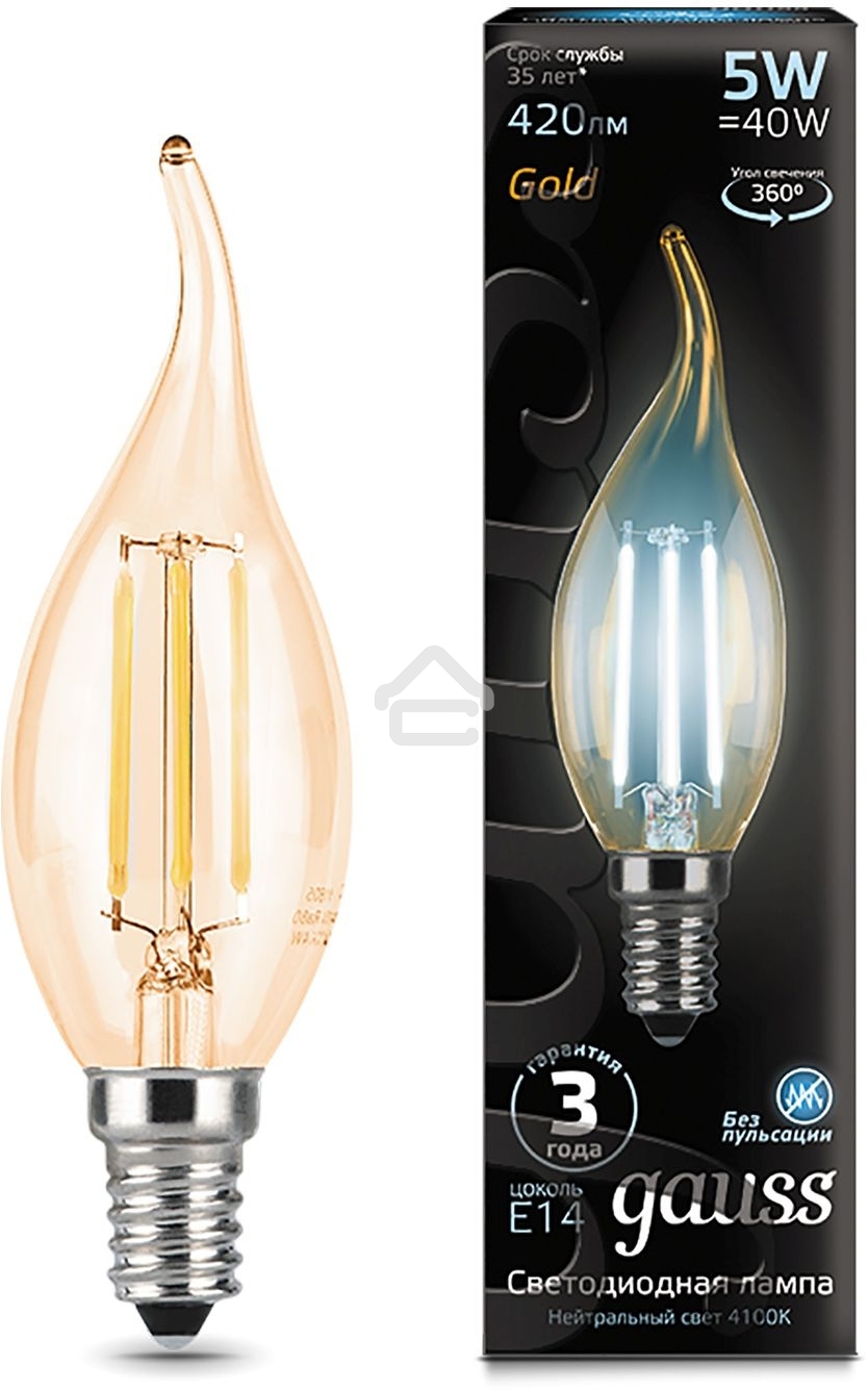 Лампа светодиодная Gauss Filament Свеча на ветру E14 5Вт 4100К Golden