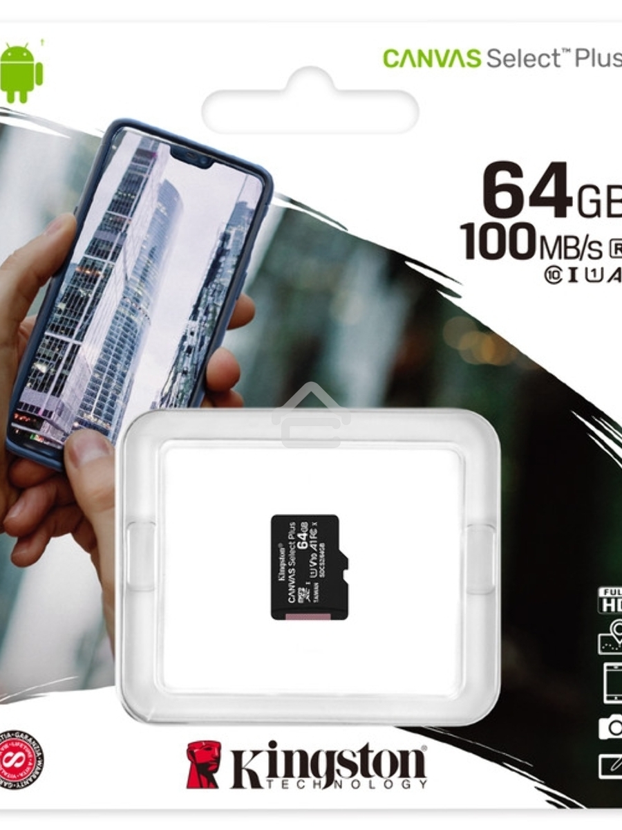 Флеш карта microSDHC 64GB microSDXC Class10 Kingston <SDCS2/64GBSP> Class10 UHS-I Canvas Select up to 100MB/s