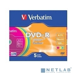 Диск DVD-R Verbatim 4.7Gb 16x Slim Color (5шт) 43557