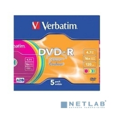 Диск DVD-R Verbatim 4.7Gb 16x Slim Color (5шт) 43557