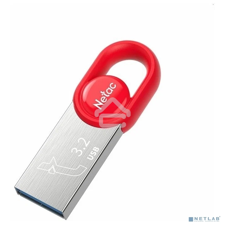 Флешка USB Netac UM2 (NT03UM2N-128G-32RE), 128Gb, USB 3.0, R/W 130/50, серебристый/красный