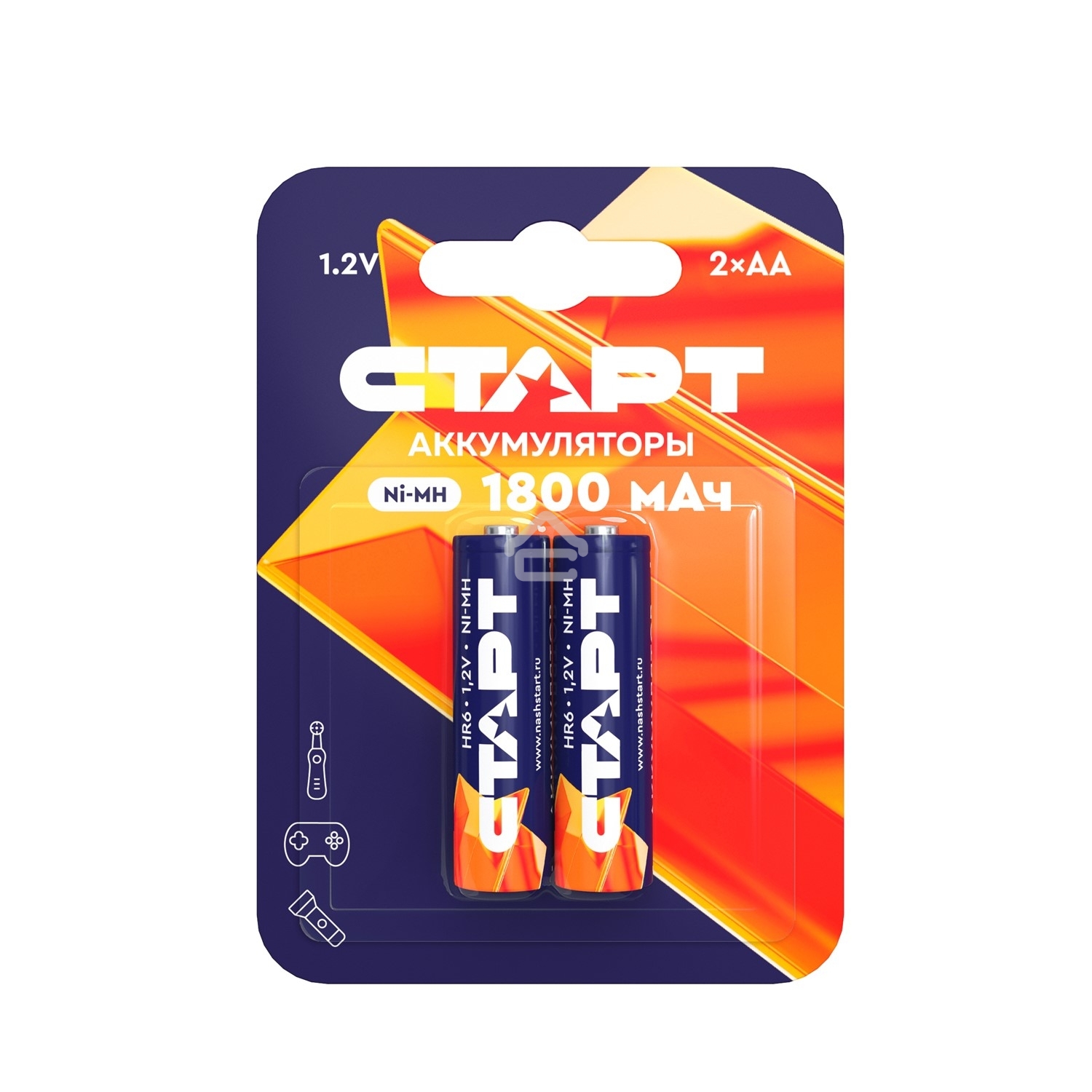 Аккумуляторы СТАРТ HR6 AA 1800mAh Ni-MH BL2 24/384, AA, 1800 мАч, 2 шт. в блистере