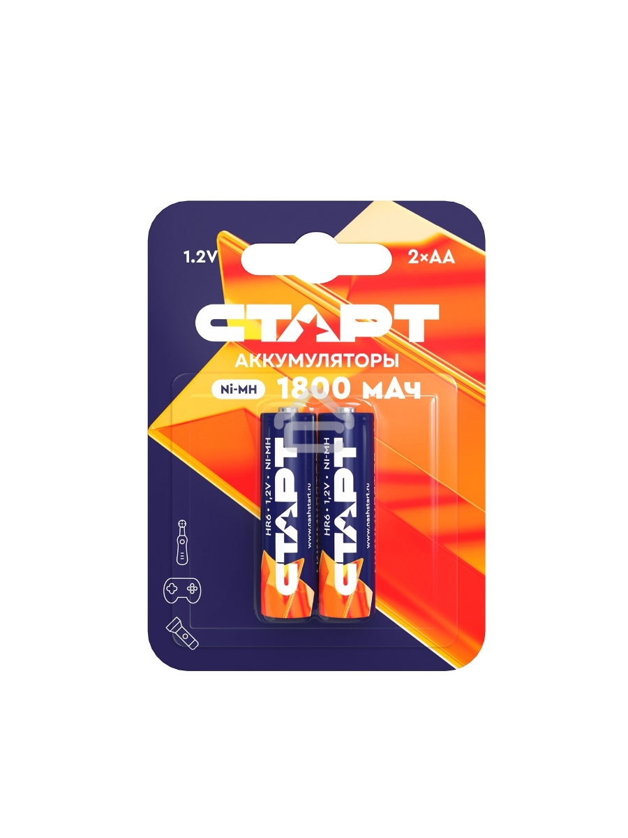 Аккумуляторы СТАРТ HR6 AA 1800mAh Ni-MH BL2 24/384, AA, 1800 мАч, 2 шт. в блистере