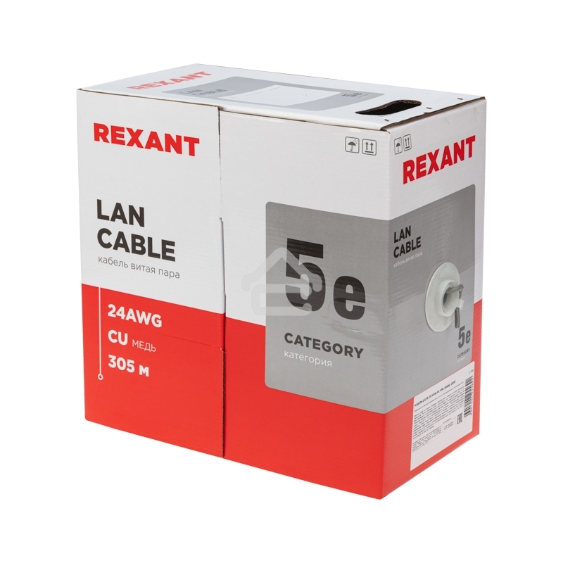 Кабель витая пара Rexant U/UTP, cat.5e, ZH нг(А)-HF, 4PR, 24AWG, внутренний, серый, 305 м