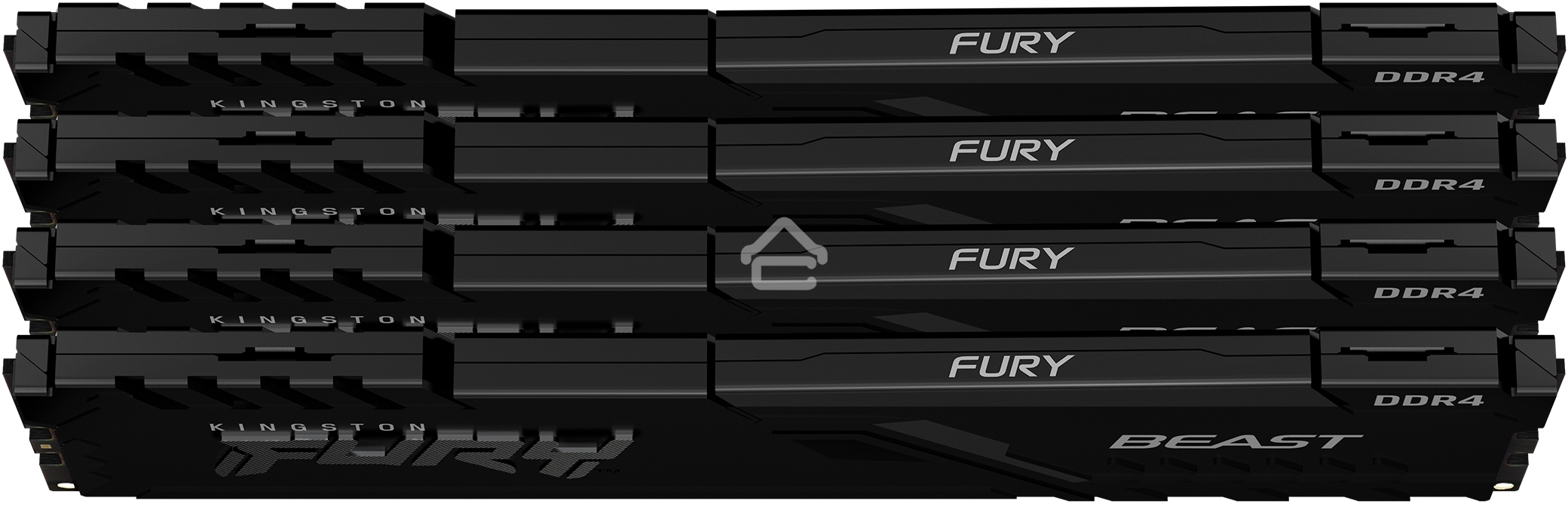 Оперативная память Kingston Fury Beast, DDR4, 32Gb (4x8GB), 3200MHz, CL16, DIMM, с радиатором, черный