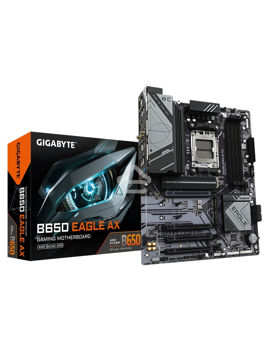 Материнская плата GIGABYTE B650 EAGLE AX, AM5, AMD B650, 4xDDR5, 4xSATA, 3xM.2, 1xPCI-E 4.0 x16, 3xPCI-E 3.0 x1, 1xHDMI, 1xDP, 1x 1Gb LAN, 2xUSB 3.2 Gen 2, 1xUSB 3.2 Gen 1, 6xUSB 2.0, 3x3.5 мм, 7.1, Standard-ATX