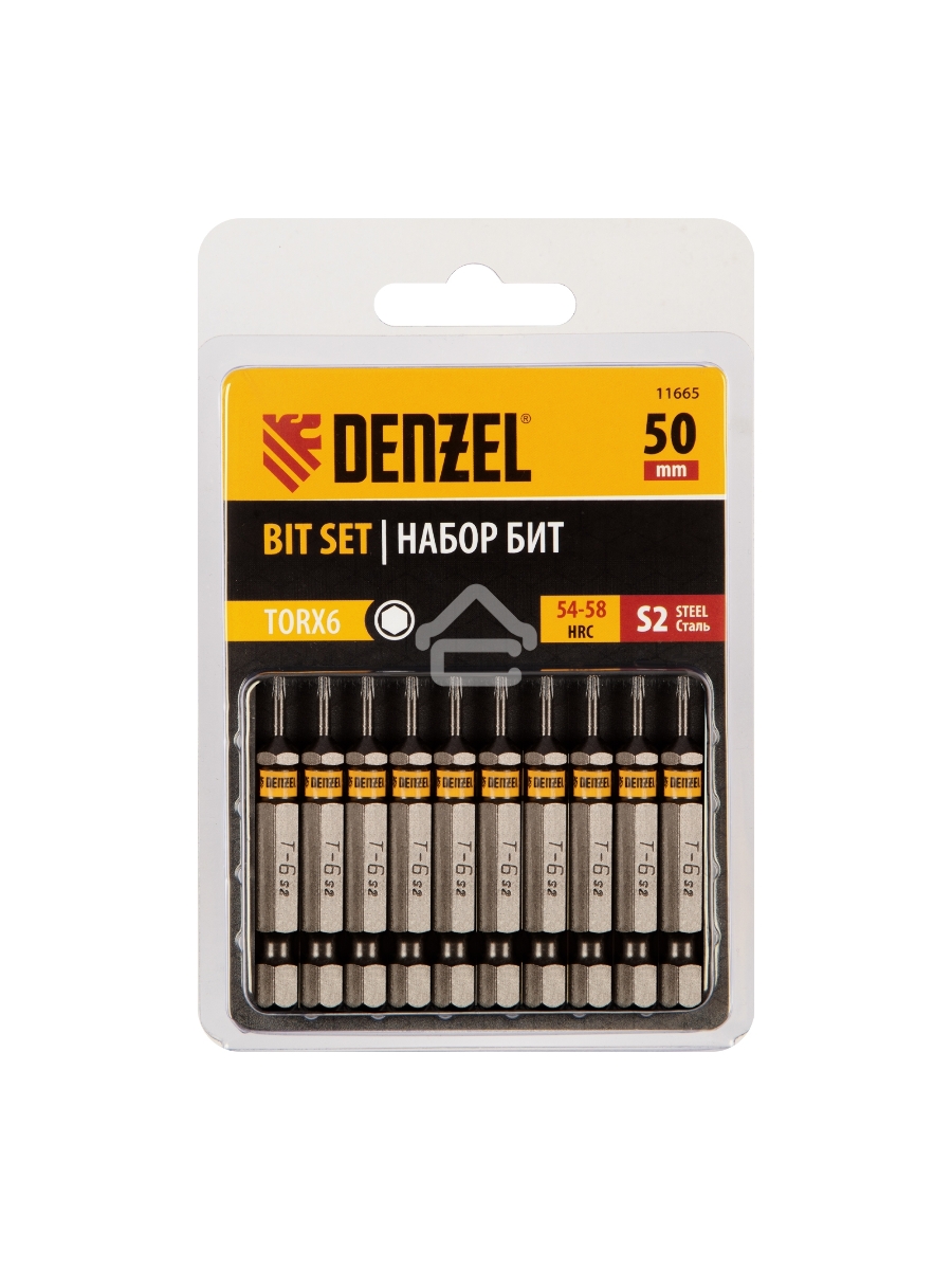 Набор бит TORX 6х50, сталь S2, шестигранный профиль, 10 шт. Denzel