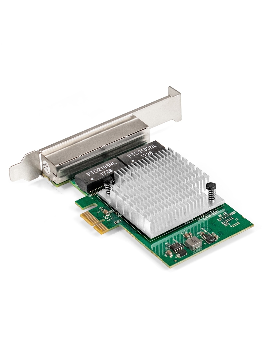 Сетевой адаптер ExeGate EXE-564 (PCI-E x1 v2.0, 4xRJ45, UTP 10/100/1000Mbps, Realtek Chipset RTL8111H+ASM1184e)