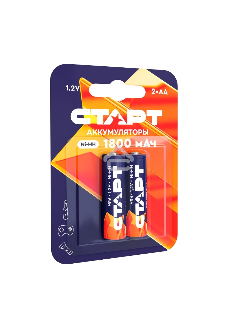 Аккумуляторы СТАРТ HR6 AA 1800mAh Ni-MH BL2 24/384, AA, 1800 мАч, 2 шт. в блистере