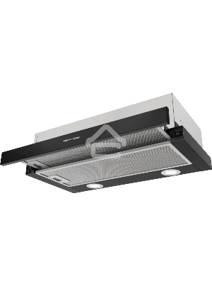 Встраиваемая вытяжка Kuppersberg SLIMDUAL 60 B телескопическая, 60 см, High-Tech, макс. Производительность 650 м3/ч, 3 скорости, механическое управление, светодиодное освещение, два мотора, уровень шума 53 дБ, цвет черный
