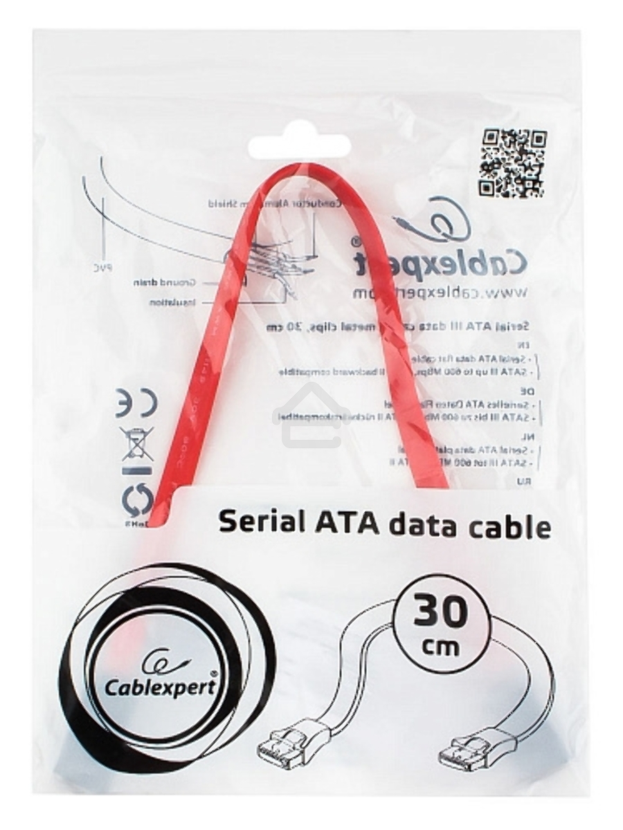 Кабель интерфейсный SATAIII Cablexpert CC-SATAM-DATA-0.3M, 30см, 7pin/7pin, защелка, пакет