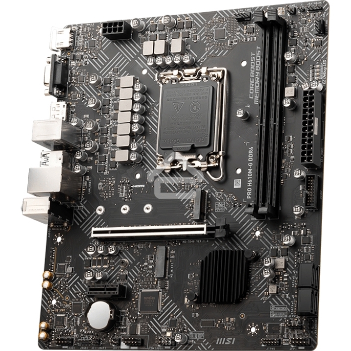 Материнская плата MSI PRO H610M-G DDR4, LGA 1700, Intel H610, 2xDDR4, 4xSATA, 1xM.2, 1xPCIe 4.0 x16, 1xPCIe 3.0 x1, 1xHDMI, 1xDP, 1xVGA, 1xRJ45 1Gb, 2xUSB-A 3.2 Gen 1, 4xUSB-A 2.0, 3x3.5мм, 7.1, mATX
