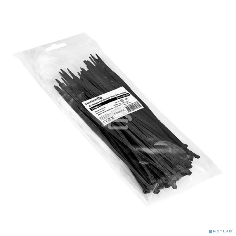 Стяжка (хомут) нейлоновая ExeGate CV66-150x3.6B (нейлон 6.6, 150x3.6 мм, неоткрывающаяся, halogen free, -40°C - +85°C, черная, 100 шт)