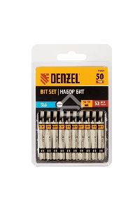 Набор бит SL6,0х50, сталь S2, шестигранный профиль, 10шт.  Denzel