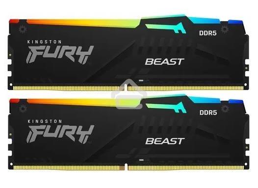 Оперативная память Kingston Fury Beast, DDR5, 64GB (2x32GB), 5200MHz, CL40, DIMM, с радиатором, RGB, черный